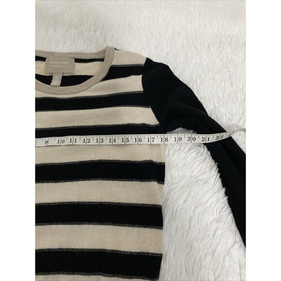 Banana Republic Sweater Womens Size L Italian Merino Wool Beige Black Stirped - Picture 9 of 12